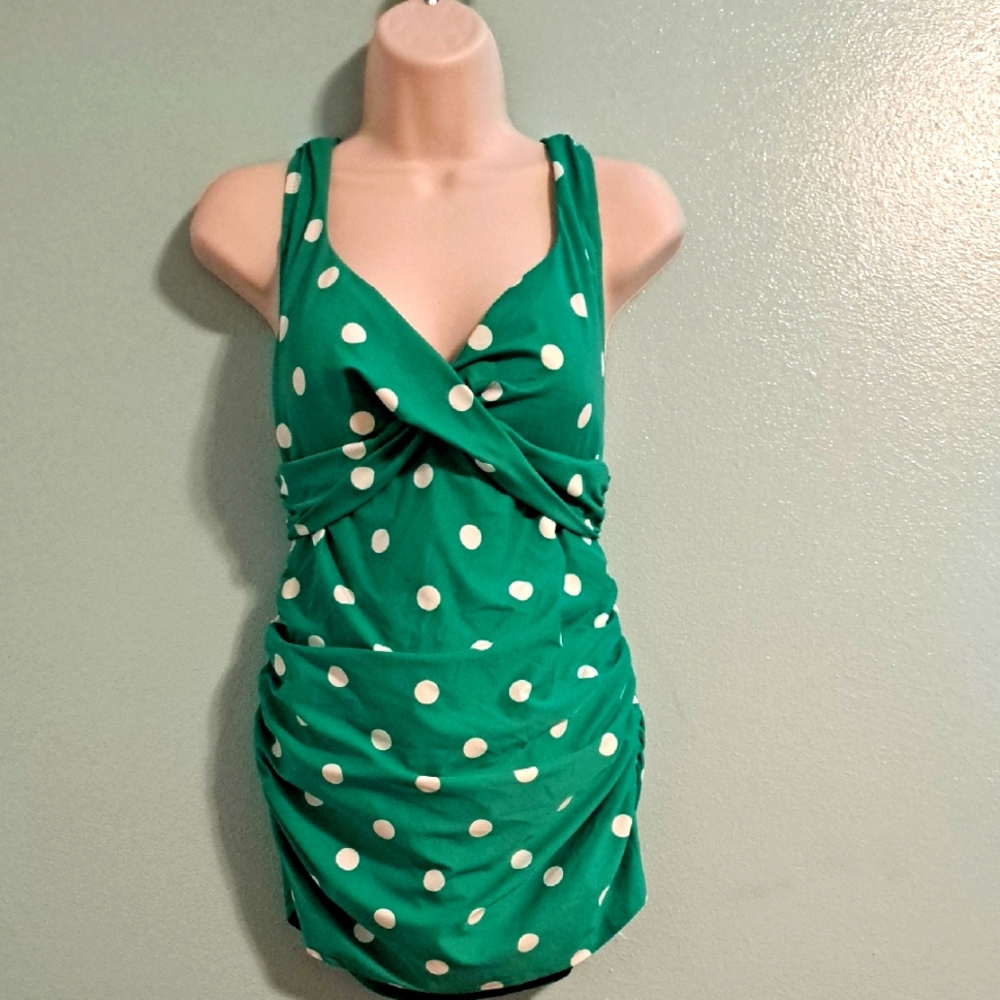 L.L. Bean Polka Dot Swim Suit Green Size 10